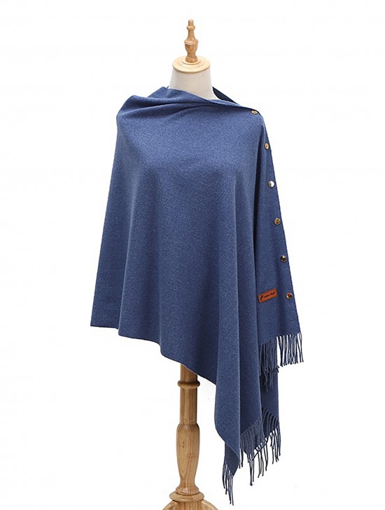 Cashmere Feeling Shawl w/ Openable Button Details